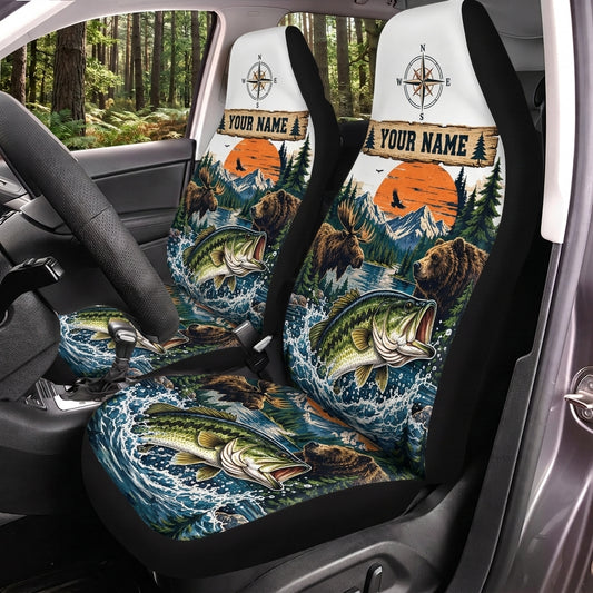 Maxcorners Bass Fishing Mountain Lake Personalized Name Car Seat Covers