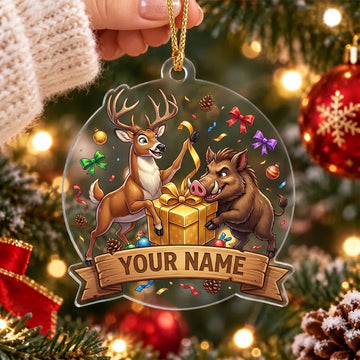 Maxcorners Cute Deer and Moose Christmas Gift Exchange Personalized Name Christmas Ornament