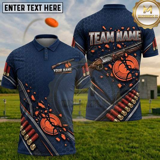 Maxcorners Trap Shooting Shattered Clay Target Shotgun Honeycomb Pattern Multiple Options Personalized Name, Team Name 3D Shirt