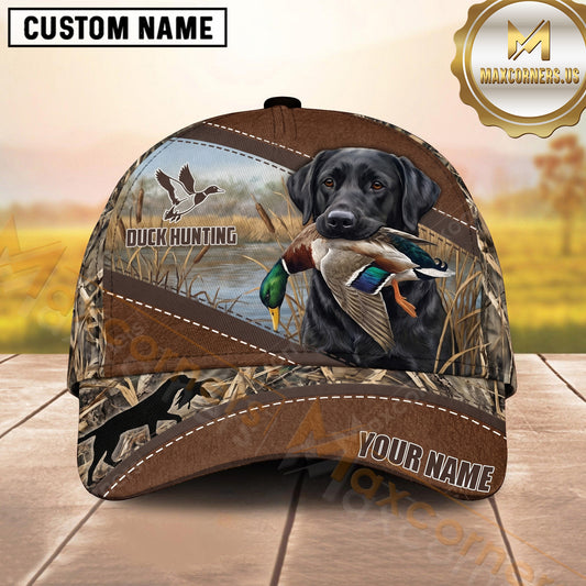 Maxcorners Vintage Brown Leather Marshland Duck Hunting Dog Cap, Multiple Breeds Personalized Name 3D Cap