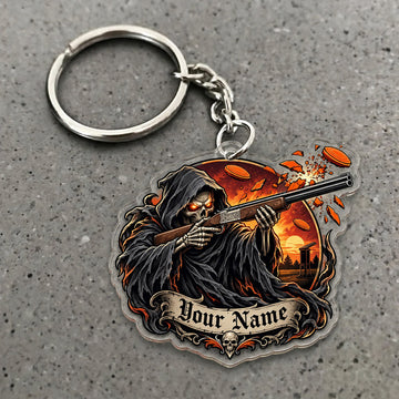 Maxcorners Grim Reaper Flaming Shotgun Scene Custom Name Trap Shooting Custom Gift 2D Flat Acrylic Ornament, Keychain
