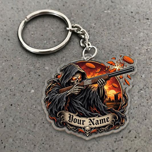Maxcorners Grim Reaper Flaming Shotgun Scene Custom Name Trap Shooting Custom Gift 2D Flat Acrylic Ornament, Keychain