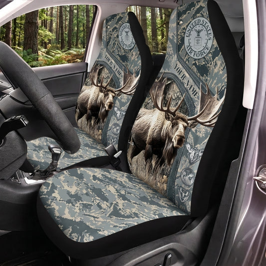 Maxcorners Deer Hunting Blue Gray Vintage Emblem Car Seat Covers