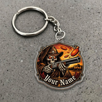 Maxcorners Skeleton Shooter Flaming Clay Targets Custom Name Trap Shooting Custom Gift 2D Flat Acrylic Ornament, Keychain