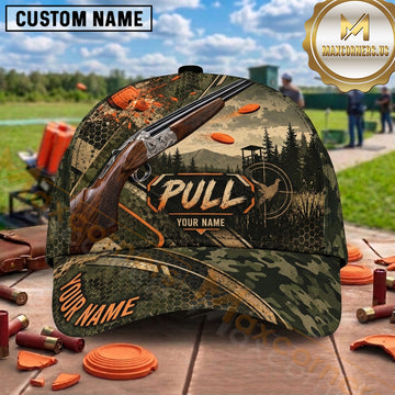 Maxcorners Trap Shooting Shotgun Forest Camo Clay Targets Pull Graphic Multiple Options Personalized Name 3D Cap