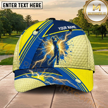 Maxcorners Golf Electric Blue Lightning Golfer Personalized Name 3D Cap