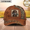 Maxcorners Rustic Brown Leather Dog Portrait Patch Duck Hunting With Dogs Multi Options Personalized Name 3D Cap