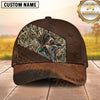 Maxcorners Rustic Leather Diagonal Marsh Camo Duck Hunting With Dogs Multi Options Personalized Name 3D Cap