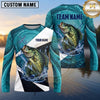 Maxcorners Fishing Shirt Turquoise Water Swirl Fish Scale Pattern Multiple Options Personalized Name, Team Name 3D Long Sleeve Shirt (13 Fish Species)
