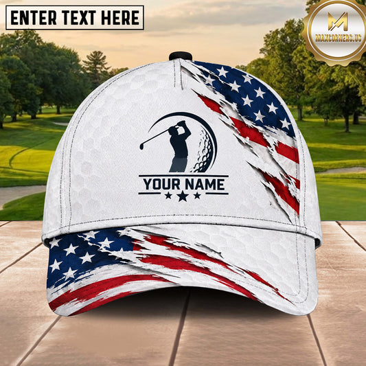Maxcorners Golf American Flag Golfer Silhouette Design Multiple Options Personalized Name 3D Cap