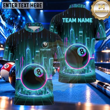 Maxcorners Cyberpunk Neon City 8 Ball Pool Multiple Options Personalized Name, Team Name 3D Shirt