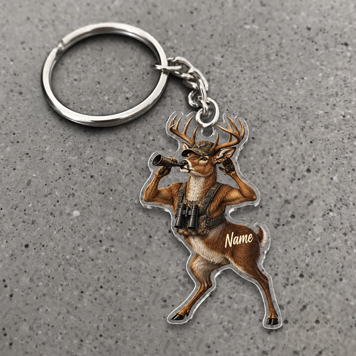 Maxcorners Deer Dancing Outdoor Adventure Character Custom Name Trap Hunting Custom Gift 2D Flat Acrylic Ornament, Keychain
