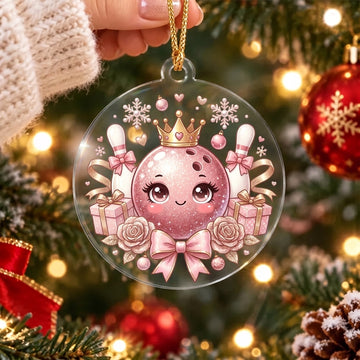 Maxcorners Bowling Pink Kawaii Bowling Ball Christmas Snow Globe Personalized Name Christmas Ornament