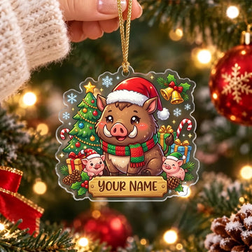 Maxcorners Cute Christmas Pig Festive Gifts Personalized Name Christmas Ornament