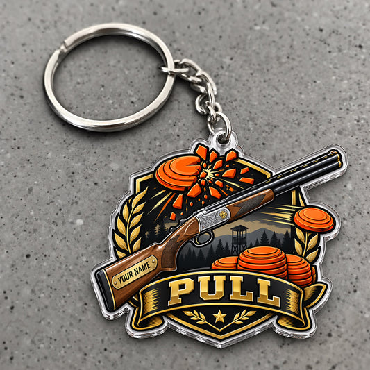 Maxcorners Trap Shooting Vintage Laurel Shotgun Emblem Custom Name Trap Shooting Custom Gift 2D Flat Acrylic Ornament, Keychain