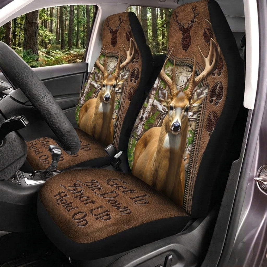 Maxcorners Deer Hunting Hold On Buck Leather Car Seat Covers