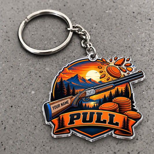 Maxcorners Trap Shooting Sunset Mountain Shotgun Design Custom Name Trap Shooting Custom Gift 2D Flat Acrylic Ornament, Keychain