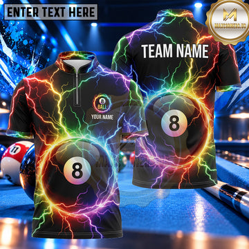 Maxcorners Rainbow Lightning Energy Storm Billiards Multiple Options Personalized Name, Team Name 3D Shirt