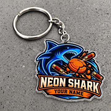 Maxcorners Trap Shooting Neon Shark Clay Target Sport Emblem Custom Name Custom Gift 2D Flat Acrylic Ornament, Keychain