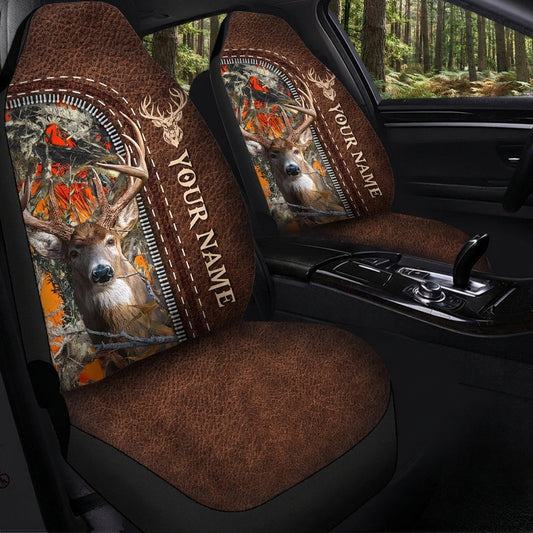 Maxcorners Personalized Name Deer Hunting Brown Camo Car Seat Covers
