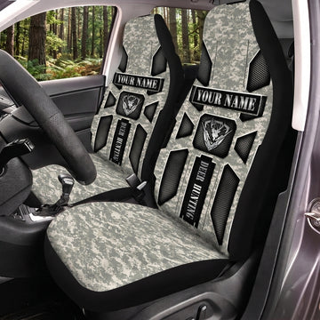 Maxcorners Hunting Tactical Armor White Gray Camo Personalized Name Car Seat Covers
