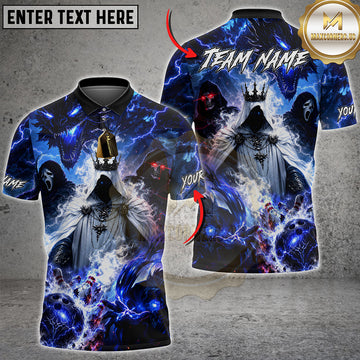 Maxcorners Bowling Shirt Grim Reaper Dark Fantasy Lightning Bowling Ball and Pins Multiple Options Personalized Name, Team Name 3D Shirt