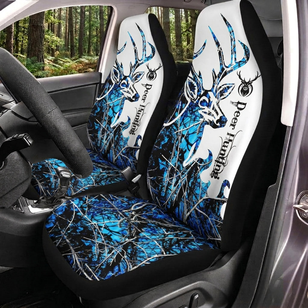 Maxcorners Blue Camo Deer Skull Hunting Car Seat Covers
