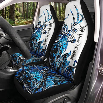 Maxcorners Blue Camo Deer Skull Hunting Car Seat Covers