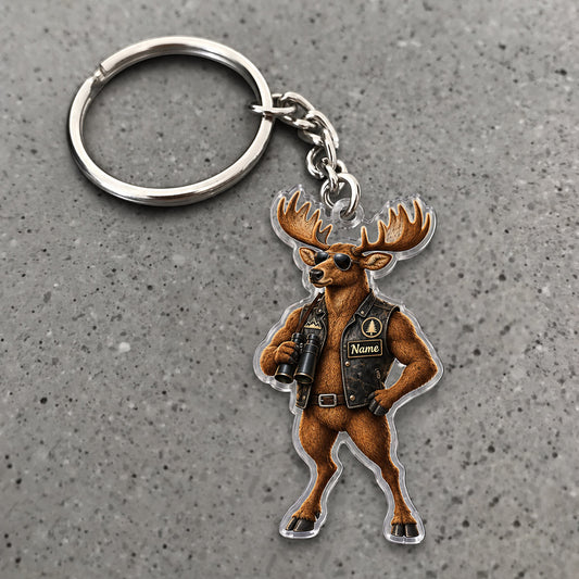 Maxcorners Moose Outdoorsman Hunting Vest Character Custom Name Trap Hunting Custom Gift 2D Flat Acrylic Ornament, Keychain