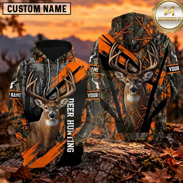Maxcorners Whitetail Deer Hunting Dynamic Camo Stripe Personalized Name 3D Hoodie