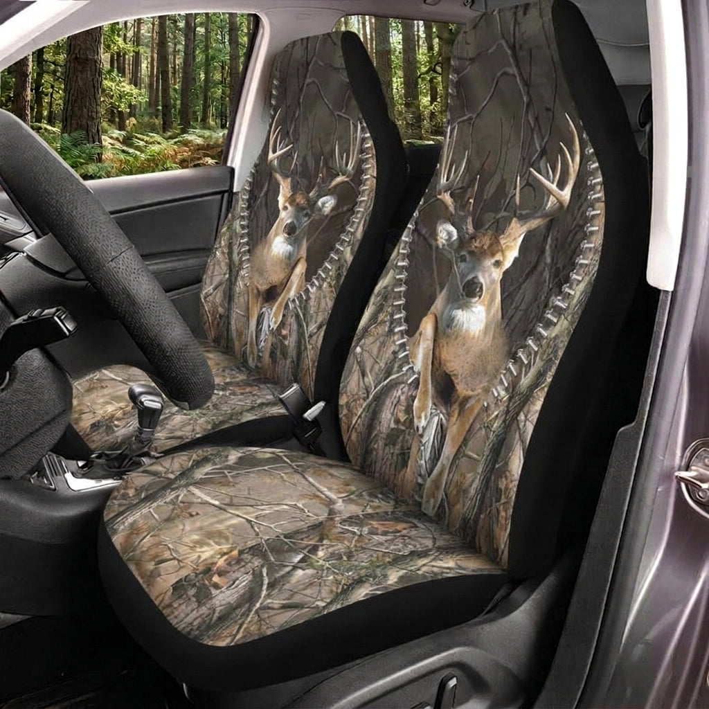 Maxcorners Deer Hunting Buck Forest Camo Car Seat Covers