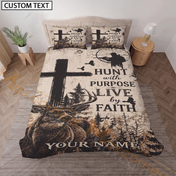 Maxcorners Custom Name Hunt With Purpose Live By Faith Bedding Set, Christian Deer Hunting Bedding, Personalized Hunter Gift