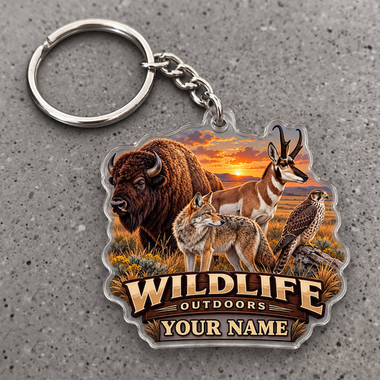 Maxcorners Wildlife Outdoors Bison Deer Mountain Scene Custom Name Trap Hunting Custom Gift 2D Flat Acrylic Ornament, Keychain