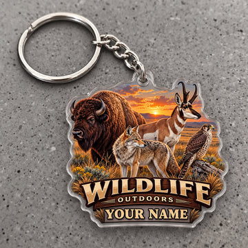 Maxcorners Wildlife Outdoors Bison Deer Mountain Scene Custom Name Trap Hunting Custom Gift 2D Flat Acrylic Ornament, Keychain