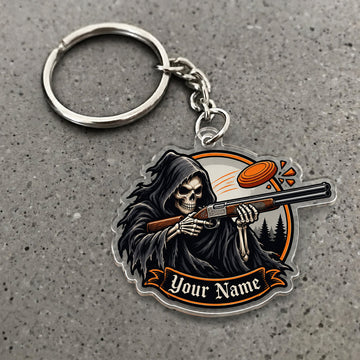 Maxcorners Grim Reaper Flying Clay Targets Design Custom Name Trap Shooting Custom Gift 2D Flat Acrylic Ornament, Keychain