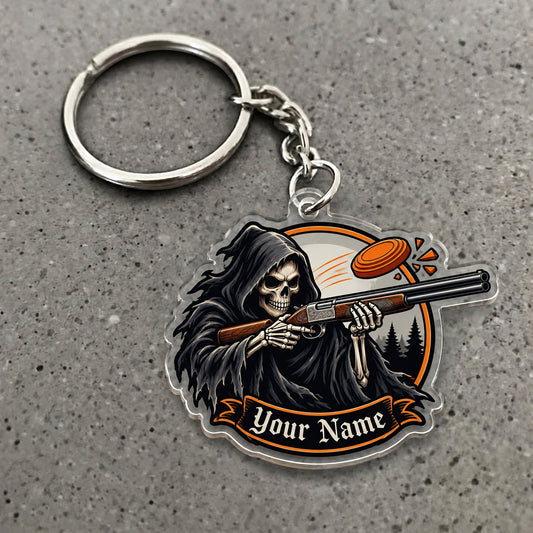 Maxcorners Grim Reaper Flying Clay Targets Design Custom Name Trap Shooting Custom Gift 2D Flat Acrylic Ornament, Keychain