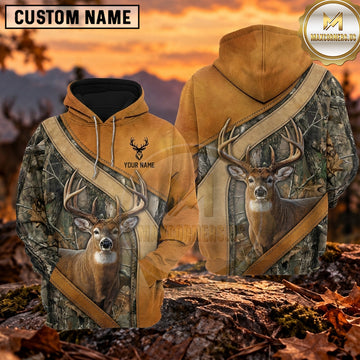 Maxcorners Whitetail Deer Hunting Dynamic Blaze Camo Personalized Name 3D Hoodie
