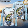 Maxcorners Fishing Shirt Ice Blue Fish Scale Honeycomb Pattern Multiple Options Personalized Name, Team Name 3D Long Sleeve Shirt (13 Fish Species)