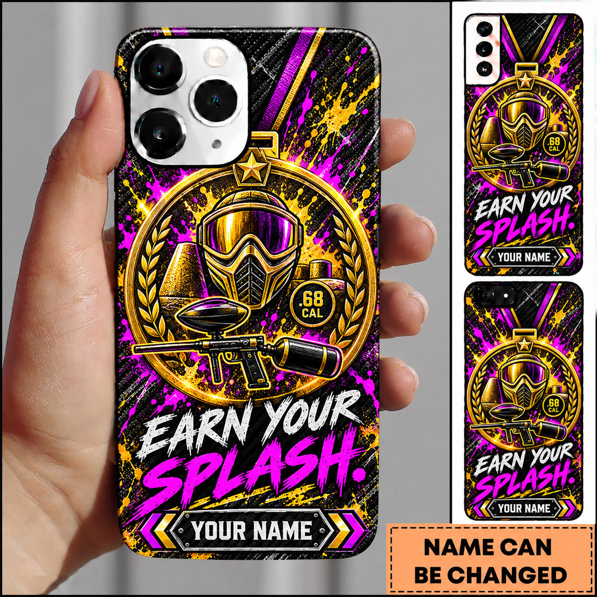 Maxcorners Paintball Earn Your Splash Champion Mask Personalized Name 3D Phone Case