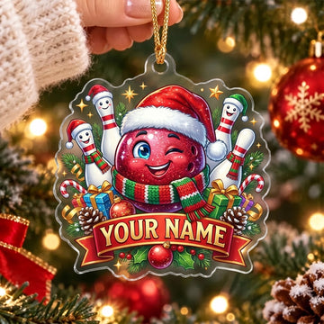 Maxcorners Bowling Cute Santa Bowling Ball Festive Christmas Personalized Name Christmas Ornament