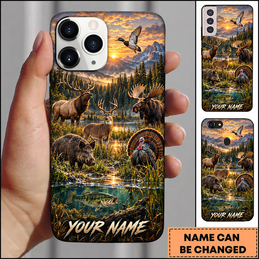 Maxcorners Wildlife Outdoor Hunting Deer Turkey River Wilderness Scene Personalized Name 3D Phone Case