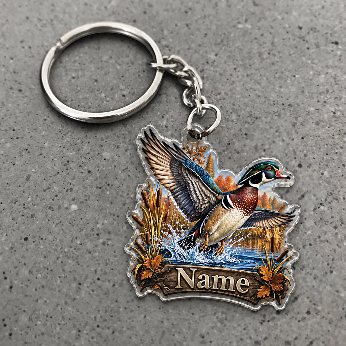 Maxcorners Wood Duck Flying Marsh Design Custom Name Trap Hunting Custom Gift 2D Flat Acrylic Ornament, Keychain