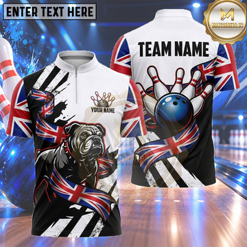 Maxcorners UK Bowling Jersey Bulldog Union Jack Artwork Multiple Options Personalized Name, Team Name 3D Shirt