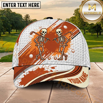 Maxcorners Golf Halloween Dancing Skeletons Orange Personalized Name 3D Cap