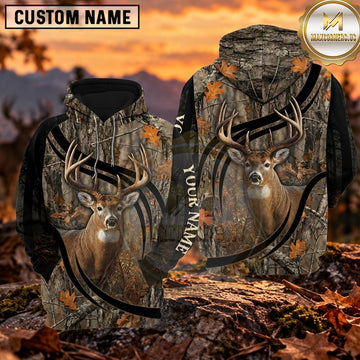 Maxcorners Deer Hunting Bold Woodland Stripe Personalized Name 3D Hoodie
