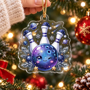 Maxcorners Bowling Purple Galaxy Bowling Ball Winter Snowflakes Personalized Name Christmas Ornament