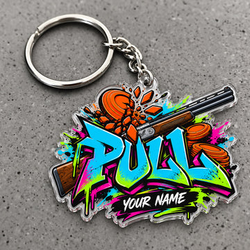 Maxcorners Pull Graffiti Shotgun Clay Burst Artwork Custom Name Trap Shooting Custom Gift 2D Flat Acrylic Ornament, Keychain
