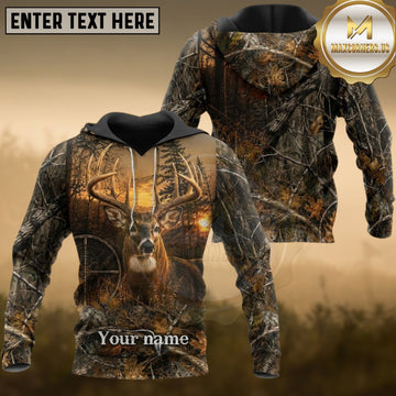Maxcorners Deer Hunting Realistic Camo Whitetail Buck Crosshair Multiple Options Personalized Name 3D Hoodie