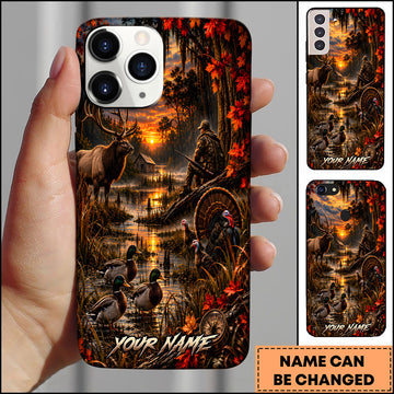 Maxcorners Hunting Wildlife Elk Mallard Duck Turkey Autumn Forest Sunset Multiple Options Personalized Name Phone Case