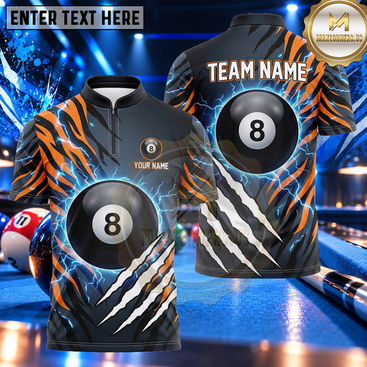 Maxcorners Tiger Claw Racing Stripes 8 Ball Pool Multiple Options Personalized Name, Team Name 3D Shirt